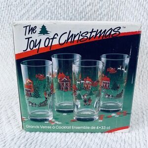 Vtg Carlton Glass Hi-Ball Glasses Set 11oz 63601 The Joy of Christmas 1987 NOS